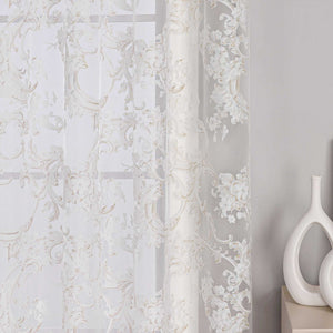 Eleganter Ösenschal mit Phönixblütenmuster | Transparente Voile Gardine für Schlafzimmer und Wohnzimmer - Joyswahl