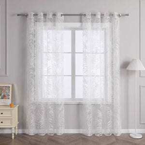 Voile Gardine in Ausbrenner mit Blätter Muster transparenter Vorhang Unifarbiges Schals Wohnzimmer Fensterschal 1 Stück - Joyswahl
