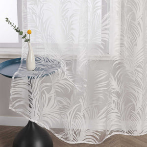 Voile Gardine in Ausbrenner mit Blätter Muster transparenter Vorhang Unifarbiges Schals Wohnzimmer Fensterschal 1 Stück - Joyswahl