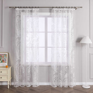 Voile Gardine in Ausbrenner mit Blätter Muster transparenter Vorhang Unifarbiges Schals Wohnzimmer Fensterschal 1 Stück - Joyswahl
