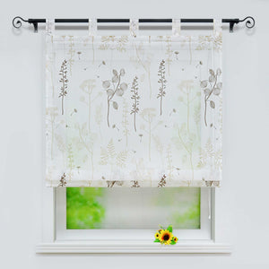 Raffrollo mit Schlaufen Voile Raffgardine Modern Küche Gardinen mit Laternenblume Muster Wohnzimmer Halbtransparent - Joyswahl