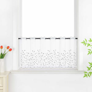 Scheibengardine mit Blumenstickerei Modern Voile Bistrogardine mit Lochleiste Unifarbige Kurzstores Landhausstil Transparent 1 Stück - Joyswahl