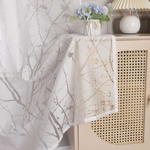 Transparente Vorhang mit Blumenmuster aus Polyester Lichtdurchlässig Wohnzimmer weiß 1 stück - Joyswahl