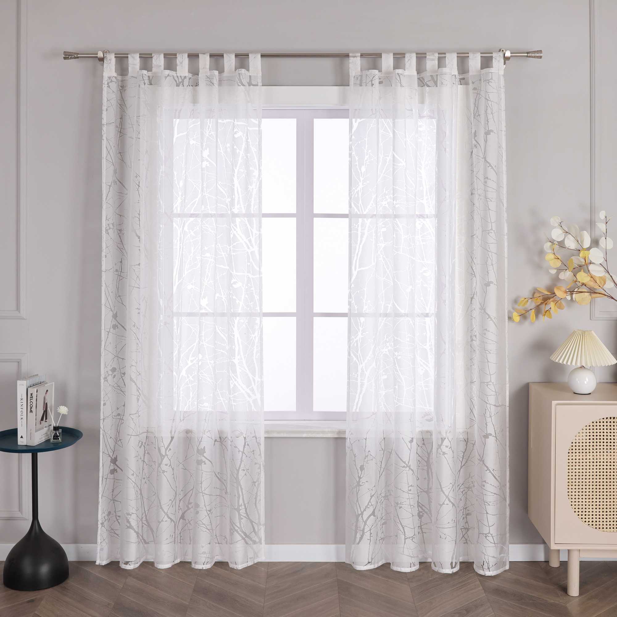 Transparente Vorhang mit Blumenmuster aus Polyester Lichtdurchlässig Wohnzimmer weiß 1 stück - Joyswahl