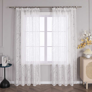 Transparente Vorhang mit Blumenmuster aus Polyester Lichtdurchlässig Wohnzimmer weiß 1 stück - Joyswahl