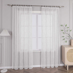 Vorhang mit Kräuselband Voile Gardine mit Kreismuster Bestickt Fensterschal Transparent 1 Stück - Joyswahl