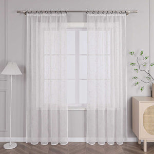 Vorhang mit Kräuselband Voile Gardine mit Kreismuster Bestickt Fensterschal Transparent 1 Stück - Joyswahl