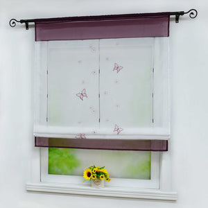 Raffrollo durch Tunnelzug Voile Küchengardinen modern Raffgardinen mit Stickerei Transparent 1 Stück - Joyswahl