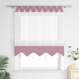 lila und weisse Raffrollo Gardine mit Quasten und Schlaufen, halbgeschlossene Vorhänge können Fenster nicht vollständig abdecken, - perfekt für eine stilvolle Fensterdekoration.